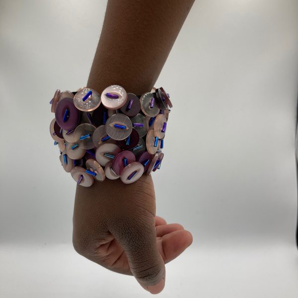 Bead and button elastic bracelet light pink and purple