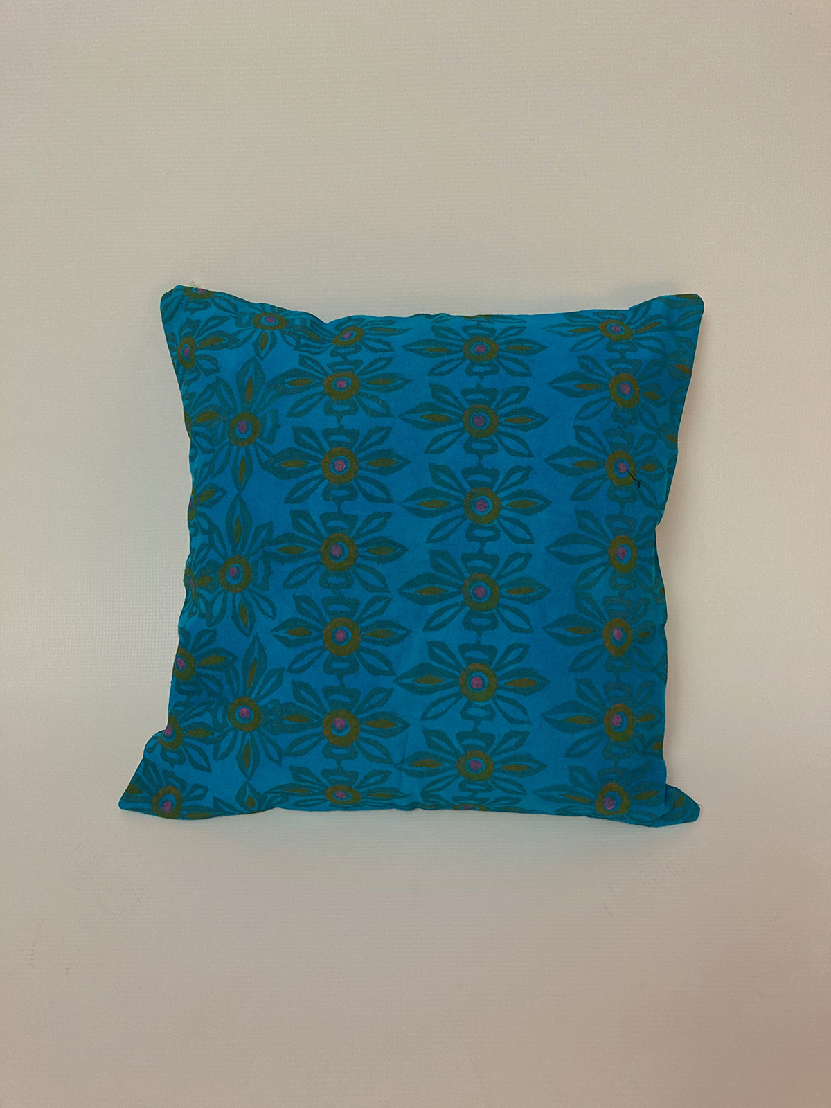 Cushion cover potato print blue and green