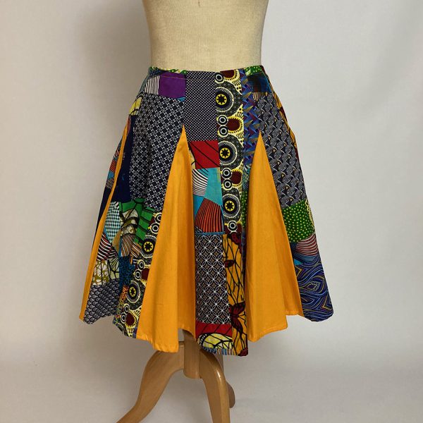 Patchwork skirt with golden yellow flare