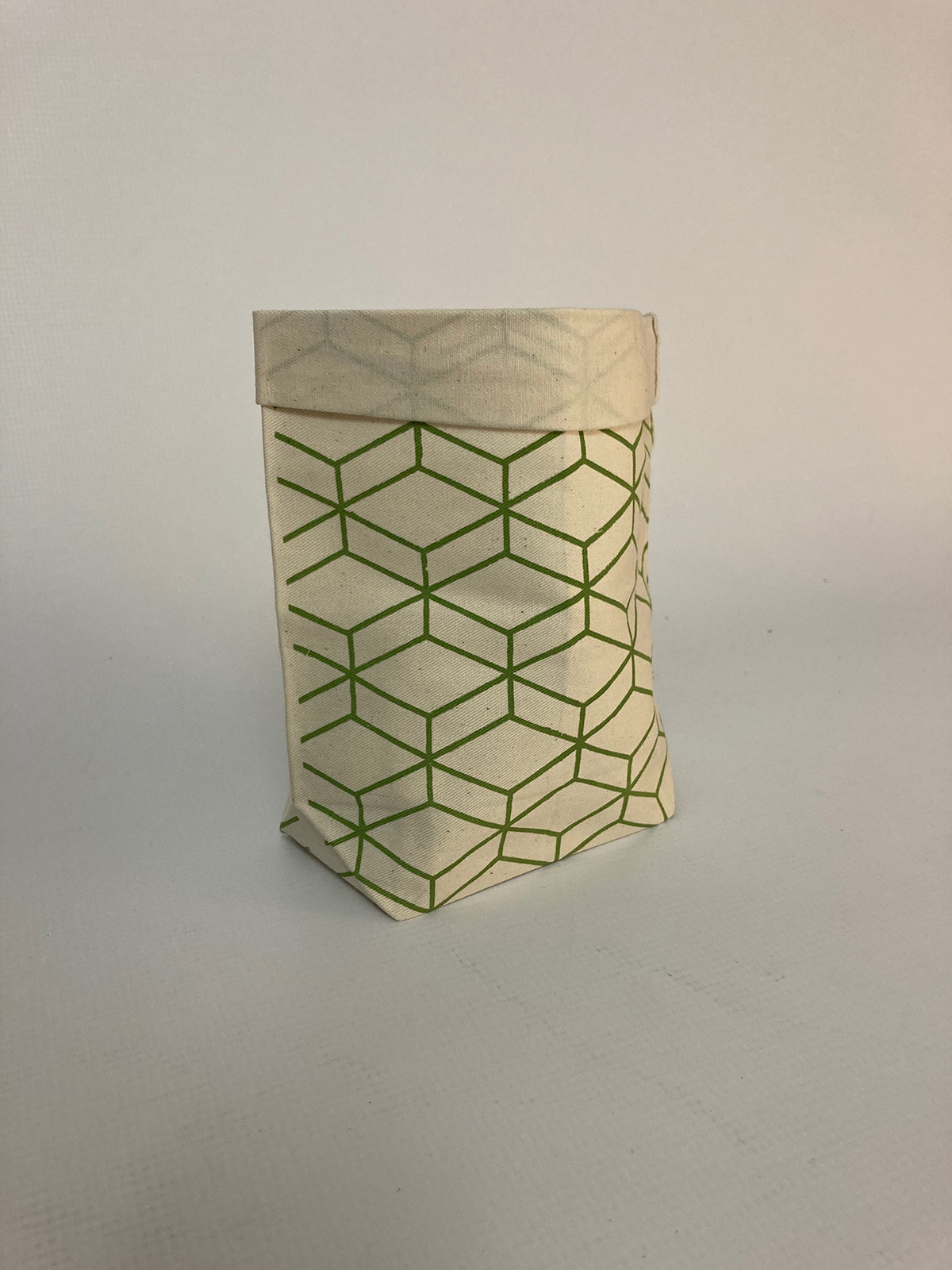 Plant bag with green line geometric print